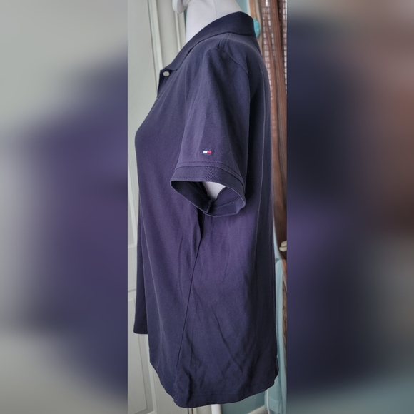 Y2K Tommy Hilfiger Polo Women's XL Navy Short Sleeve 1/4 Button Strechy Cotton - Picture 2 of 13